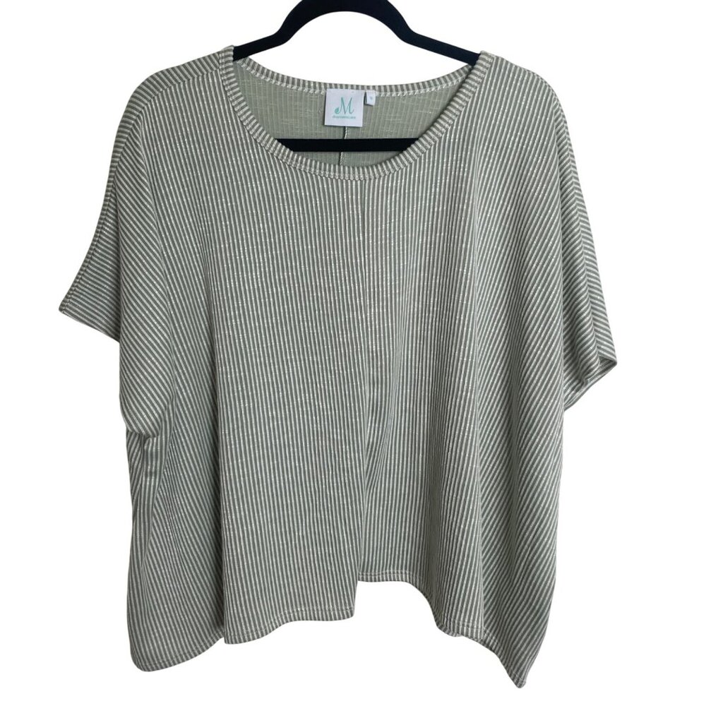 Mint‎ Julep Oversized Short Sleeve Top Medium Green White Striped Boxy